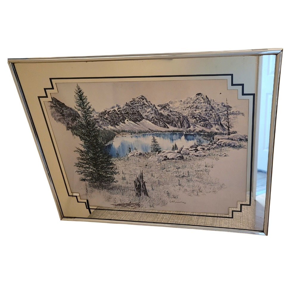 Vintage‎ 1978 Phil Prentice Mountain Mirror Art Marsel Mirror Brooklyn 16x20